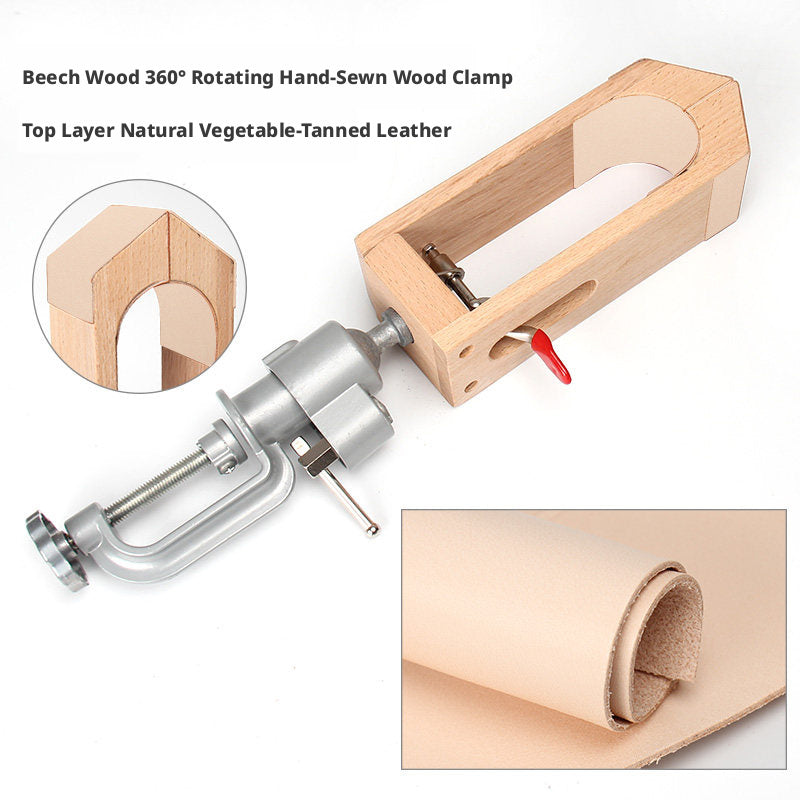 Hand‑Stitched Wood Clamp – 8 Styles for Leather Sewing (Beech/Pine, Lychee or Leather Veneer)