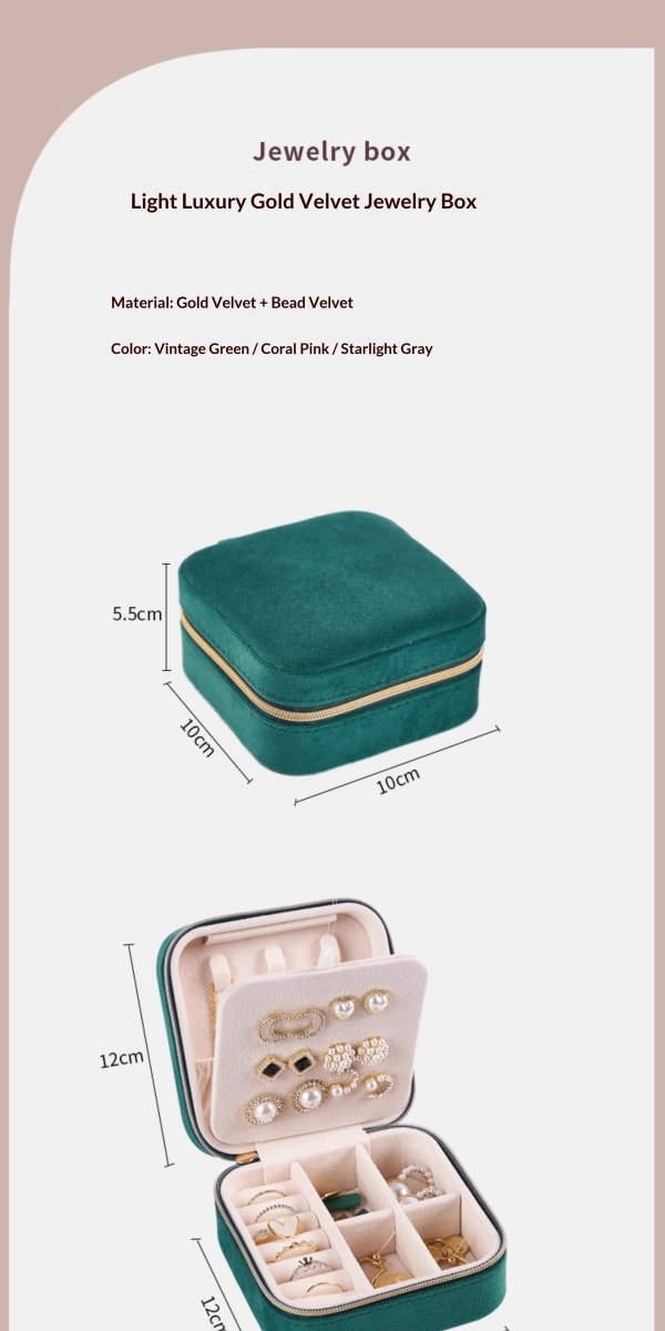 Light Luxury Velvet Jewelry Box – Portable, 3 Colors, with Stud Panel Option - HomeDIYer