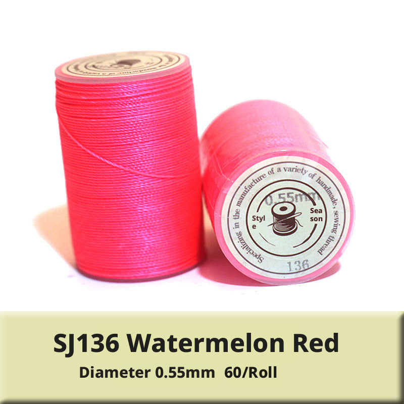 0.55mm Round Waxed Polyester Thread – 63 Colors, 60m Roll for Hand Sewing Leather, Bags, Belts