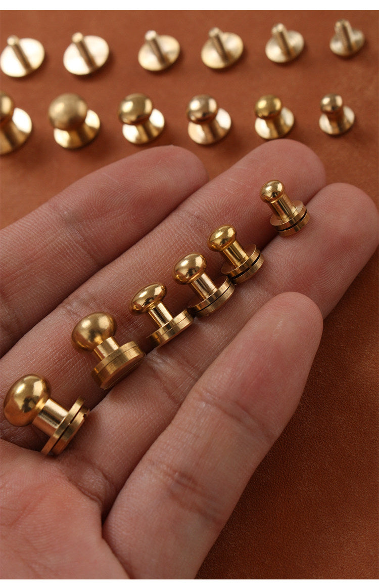 Brass Monk Head Hardware – 5-10mm Solid Brass Leather Screws for Bags & Accessories (20 Pack)