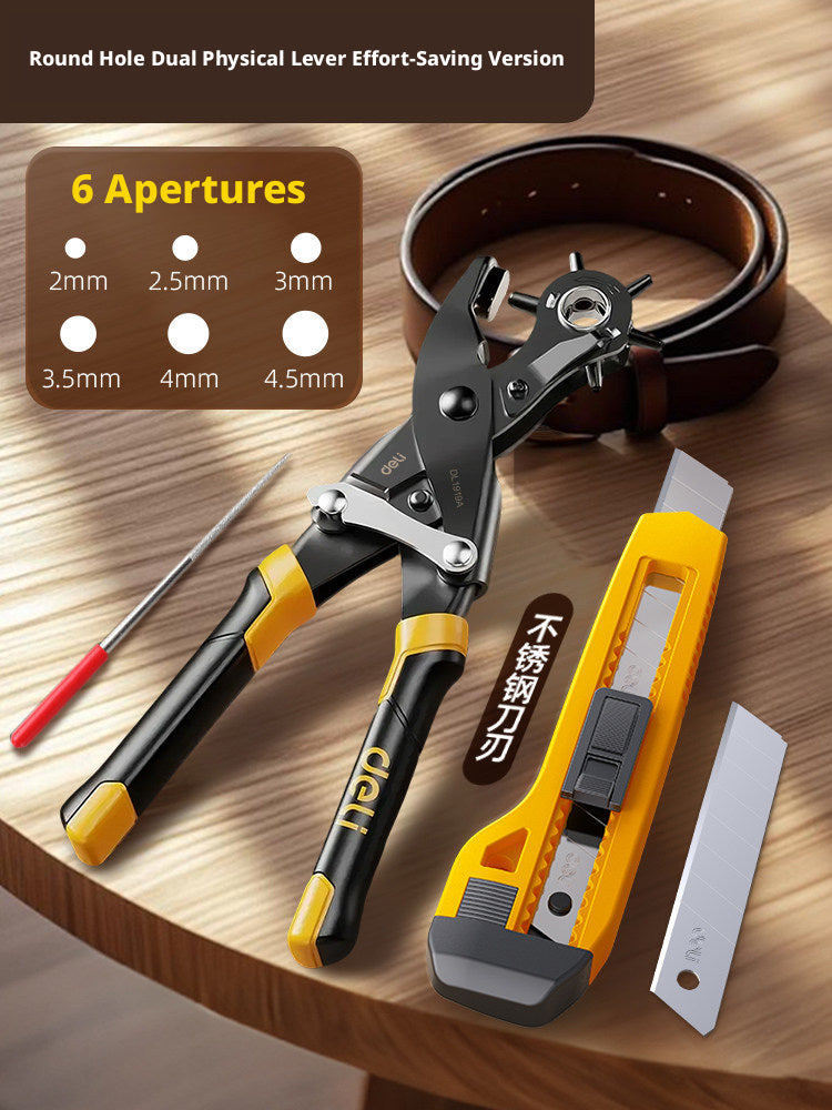 Deli Belt Punch Pliers – Labor‑Saving 6‑Size Rotary Hole Punch for Leather, Belts, Watch Straps
