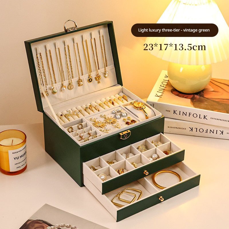 Medieval - Style Large Capacity Jewelry Box – 3 Layers, Lock, Watch Pillow - HomeDIYer