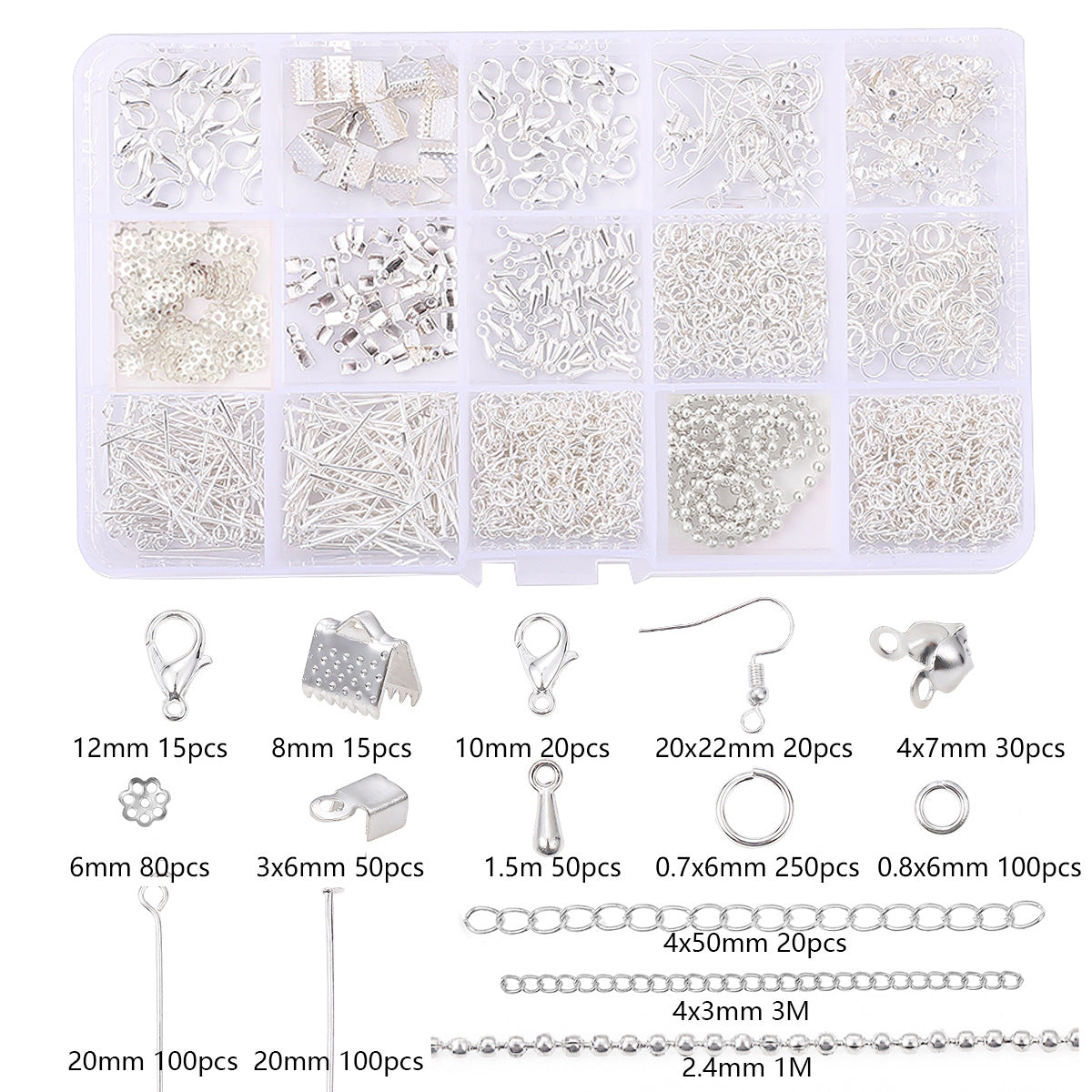 DIY Bracelet & Necklace Jewelry Findings Set – 15-Slot Box, Clasps & Jump Rings