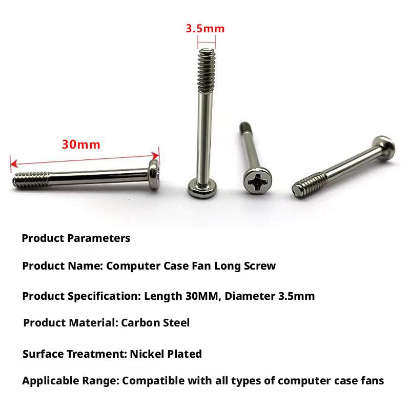 PC Case Fan Long Screws 6 - 32 – 30mm Phillips Round Head, Nickel - Plated Carbon Steel for 25mm Fans | Choose Color & Qty - HomeDIYer
