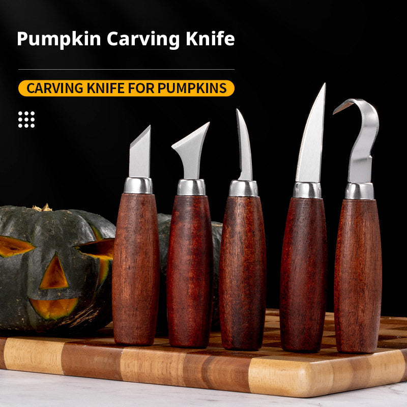 Walnut Wood Carving Knife Set – 5 Blades for Pumpkin, Wood, Wax & Linocut