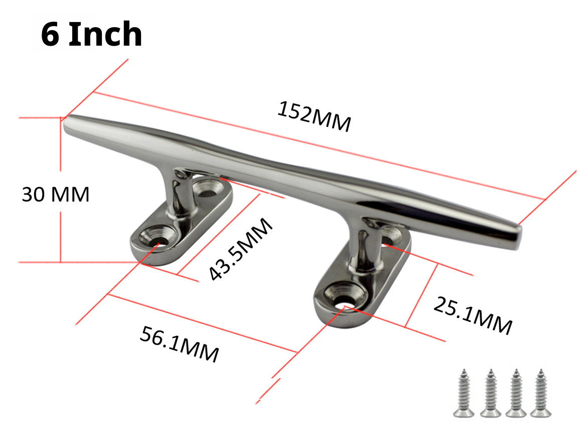 316 Stainless Steel Boat Cleat – Light Duty Horn Cleat for Docking & Mooring – 4 to 15 Inch Sizes with Hardware Included