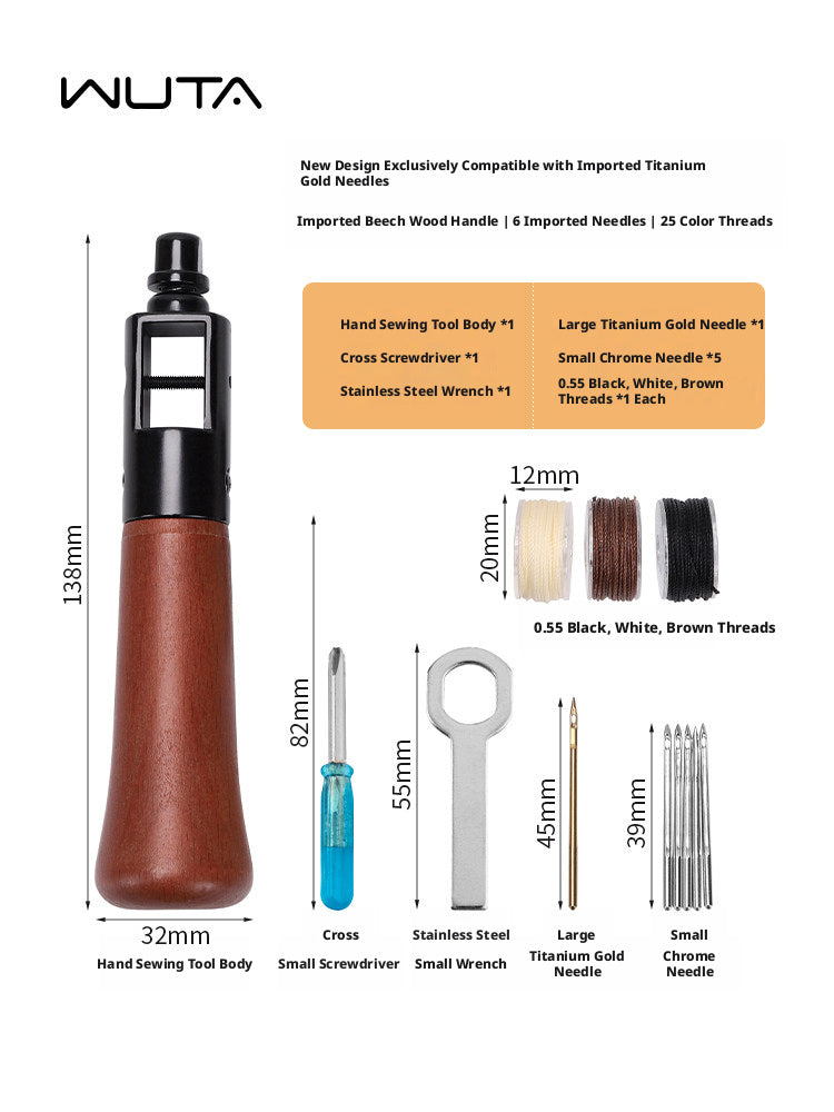 Leather Hand Sewing Tool – Hand Stitcher for Bags, Belts, Saddles (Lock Stitch) with 25 Color Waxed Thread