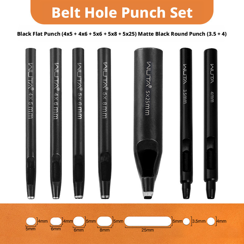 Black Flat Punch Set – Rectangular Hole Punches for Belts, Straps & Leathercraft (2‑5mm × 3‑25mm)