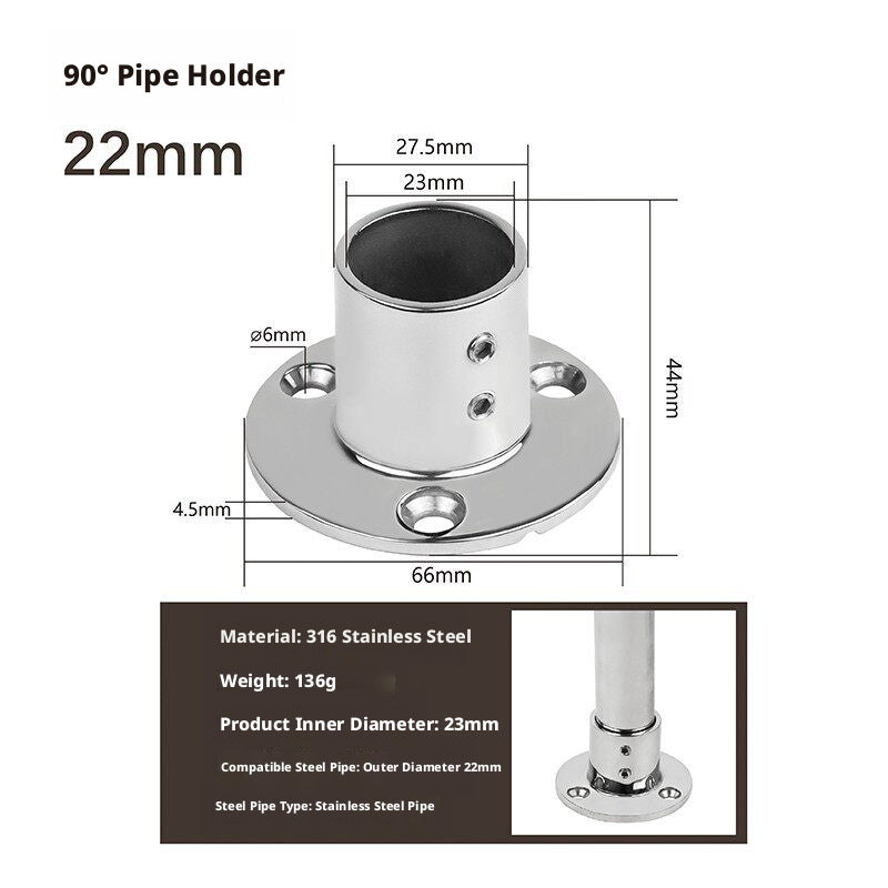 316 Stainless Steel 90-Degree Tube Flange Base – Marine Railing Stanchion Mount, 22–38mm