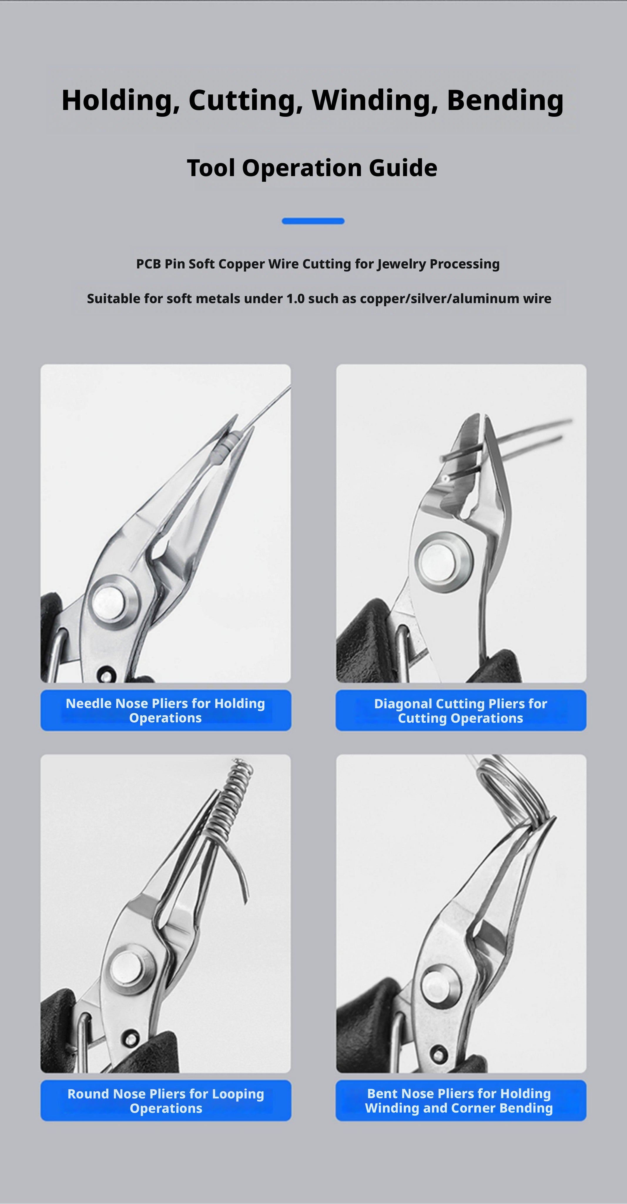 KEENWISE Mini Jewelry Pliers Set – 5 Types, 4"/4.5", Stainless Steel