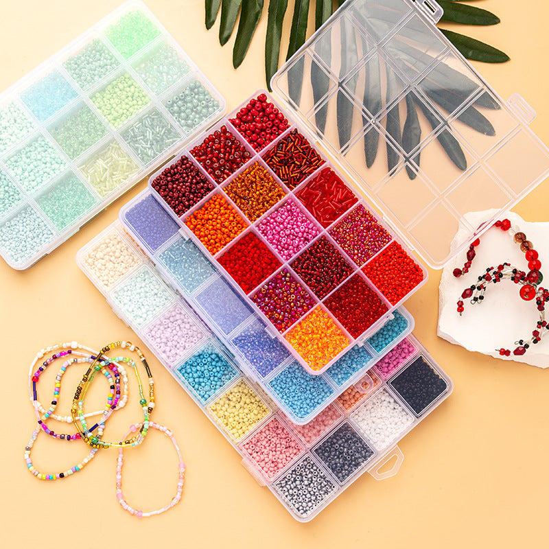 3mm Glass Rice Bead Set – 15-Slot DIY Bracelet & Necklace Making Kit, 9 Colors