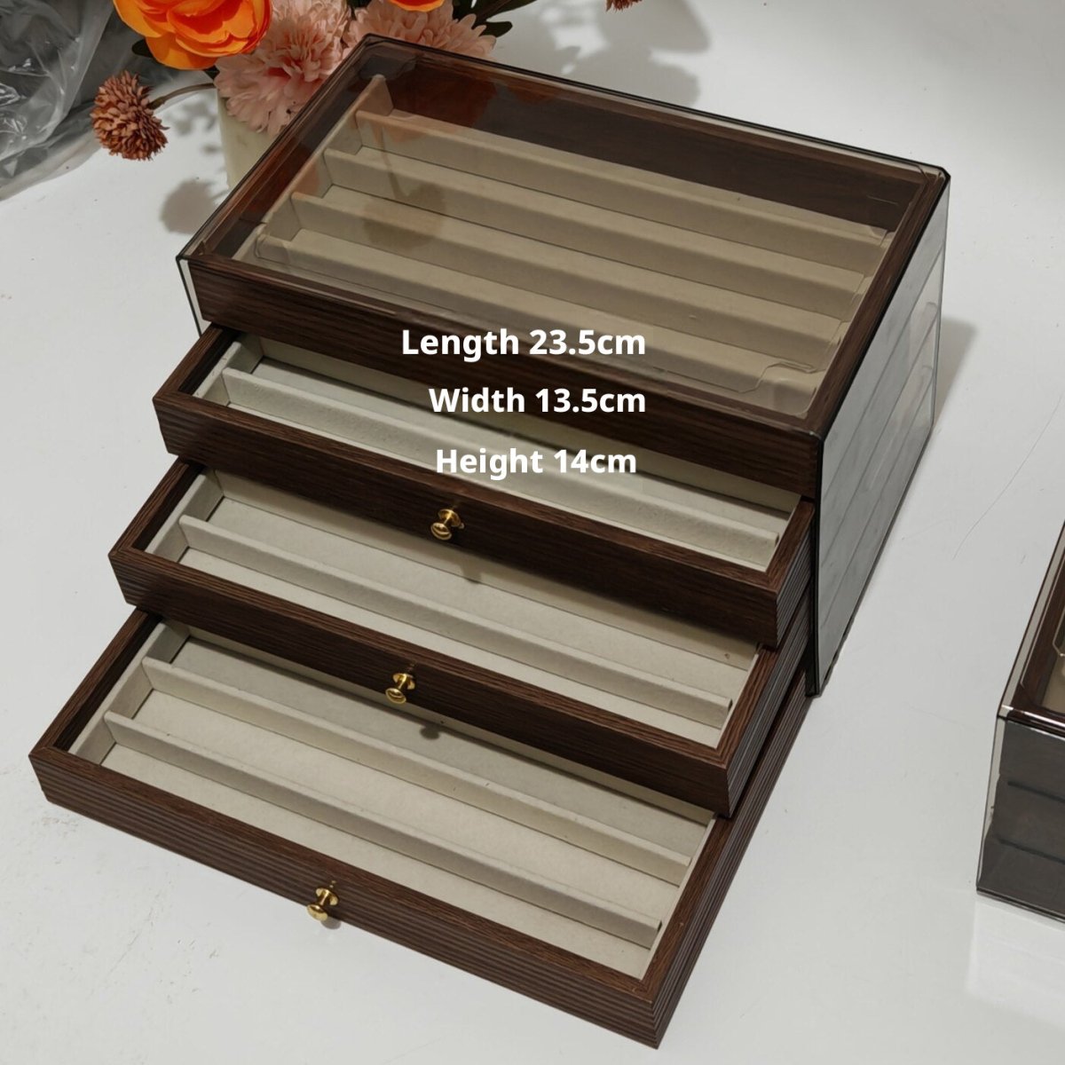 Vintage Peach Wood Grain Jewelry Box – Holds 15 - 25 Necklaces, Large Capacity - HomeDIYer