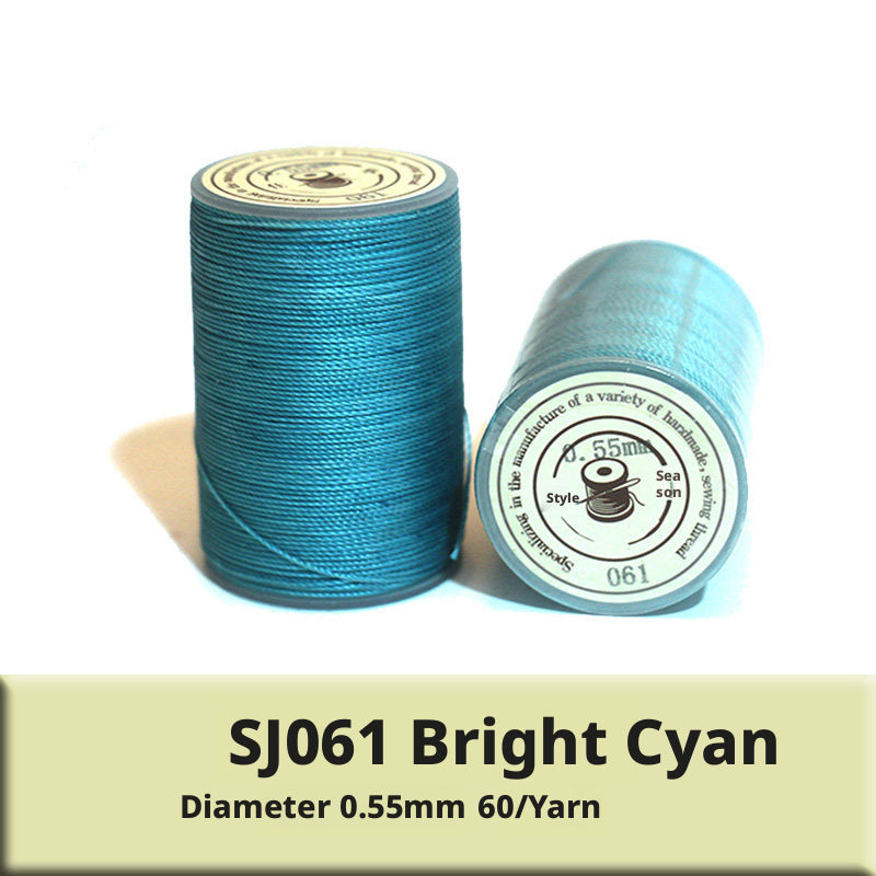 0.55mm Round Waxed Polyester Thread – 63 Colors, 60m Roll for Hand Sewing Leather, Bags, Belts