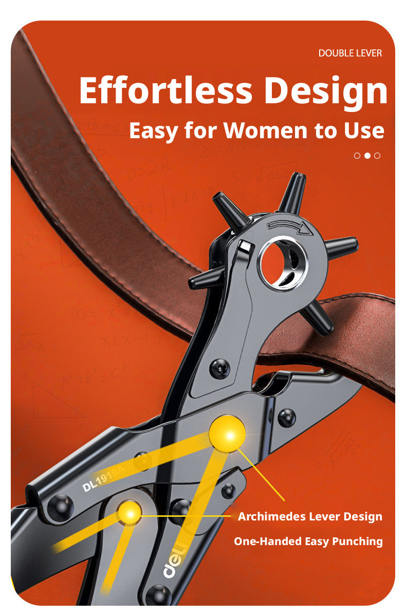 Deli Belt Punch Pliers – Labor‑Saving 6‑Size Rotary Hole Punch for Leather, Belts, Watch Straps