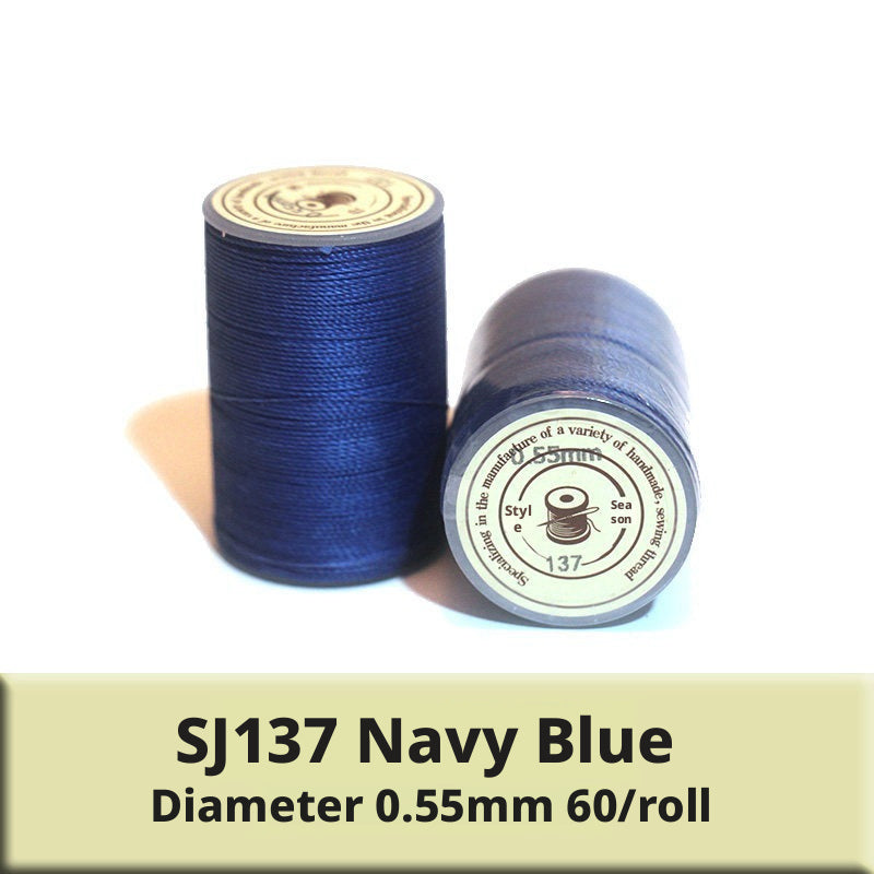 0.55mm Round Waxed Polyester Thread – 63 Colors, 60m Roll for Hand Sewing Leather, Bags, Belts