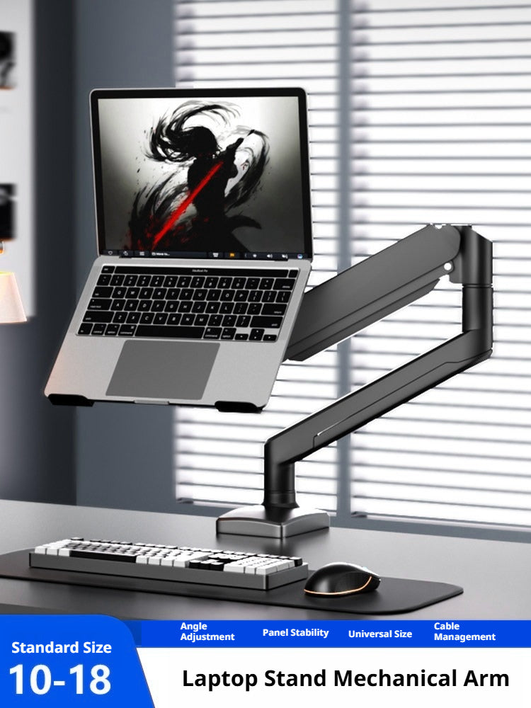 Laptop Desk Mount Arm with Tray – Gas Spring, 10–18 Inch, 3-Axis Adjustable, Clamp & Grommet Base