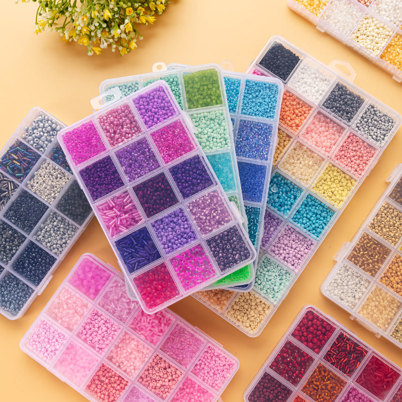 3mm Glass Rice Bead Set – 15-Slot DIY Bracelet & Necklace Making Kit, 9 Colors