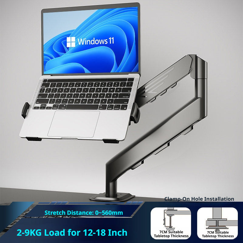 Laptop Desk Mount Arm with Tray – Gas Spring, 10–18 Inch, 3-Axis Adjustable, Clamp & Grommet Base