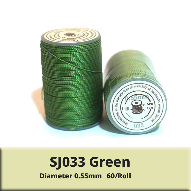 0.55mm Round Waxed Polyester Thread – 63 Colors, 60m Roll for Hand Sewing Leather, Bags, Belts