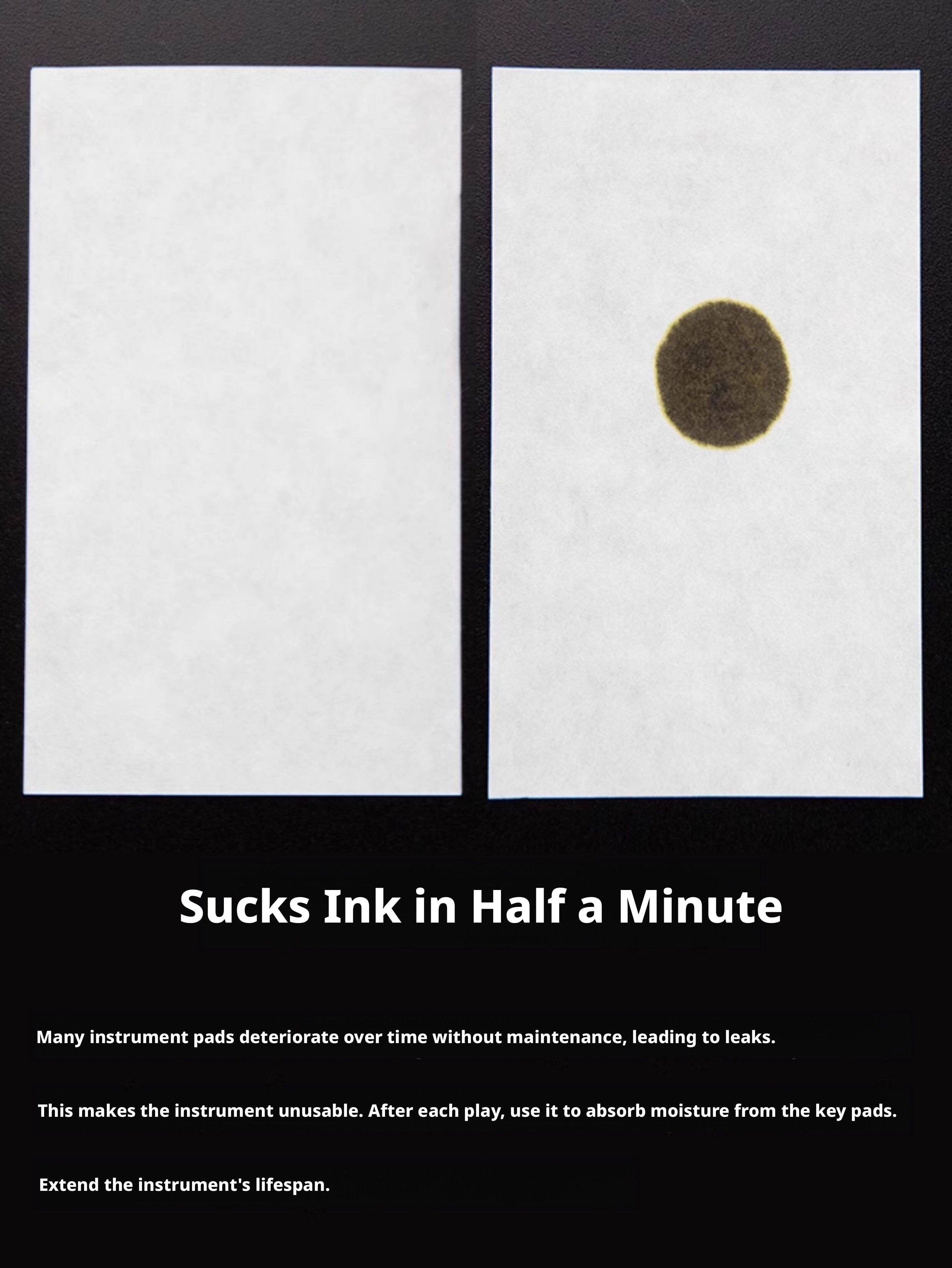 Saxophone & Clarinet Pad Absorbent Paper – 100 Sheets, 5x10cm, Dry Sticky Keys (Aoke®)