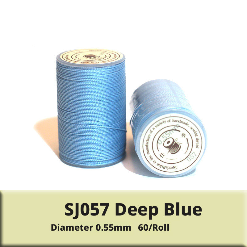 0.55mm Round Waxed Polyester Thread – 63 Colors, 60m Roll for Hand Sewing Leather, Bags, Belts