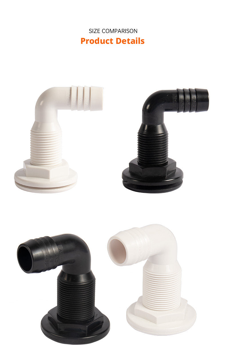 90° Marine Thru-Hull Drain Fitting with Check Valve — Bilge & Waste Water Elbow Outlet