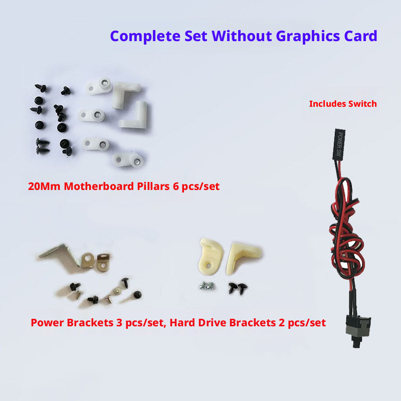 Open Frame PC Test Bench Mounting Kit — Motherboard, PSU, HDD & GPU Brackets with Power Switch Cable