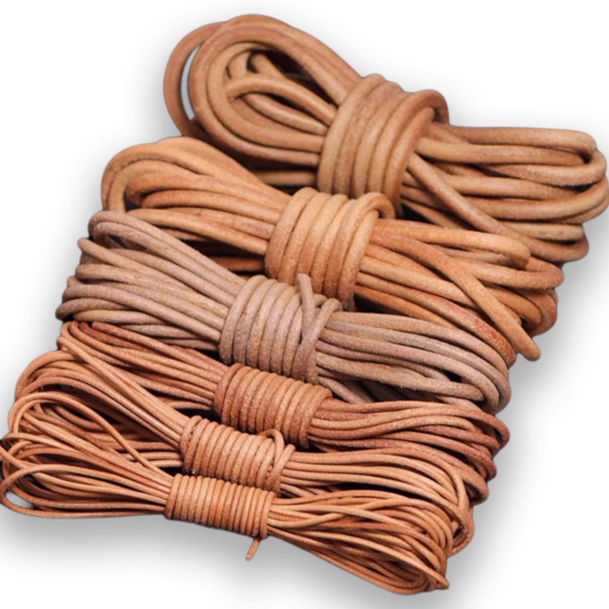 Round Cowhide Rope – 1‑6mm Genuine Leather Cord for Jewelry, Lacing & DIY (Natural / Dark Coffee / Black)