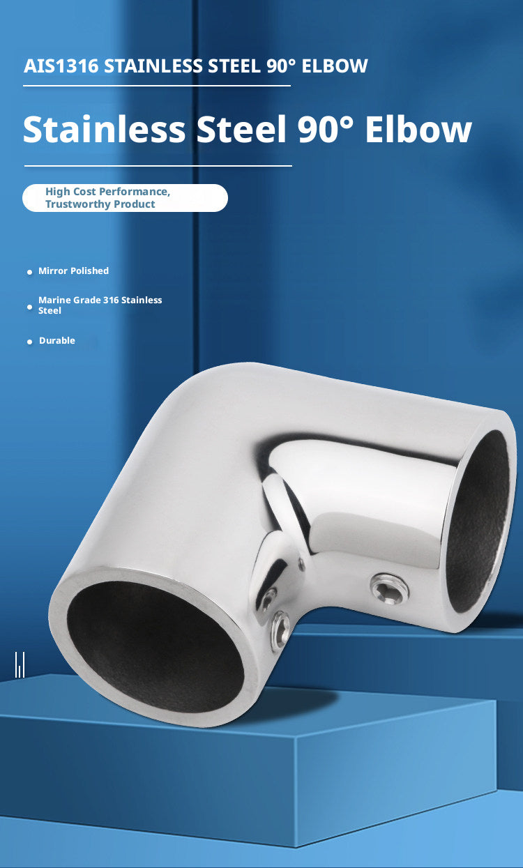 316 Stainless Steel 90° Elbow – Mirror Polished Marine Pipe Fitting for Yacht Plumbing, 22-32mm