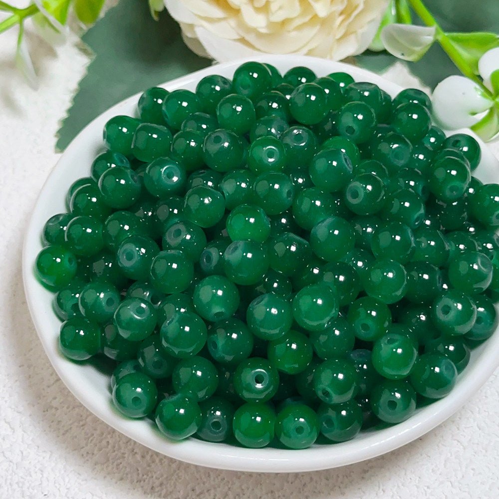 Glass Jelly Solid Color Beads – Imitation Jade Round Beads for DIY Bracelets, Necklaces, 6/8/10mm, 100pcs per Pack (White, Pink, Blue, Green, Beige, Purple) - HomeDIYer