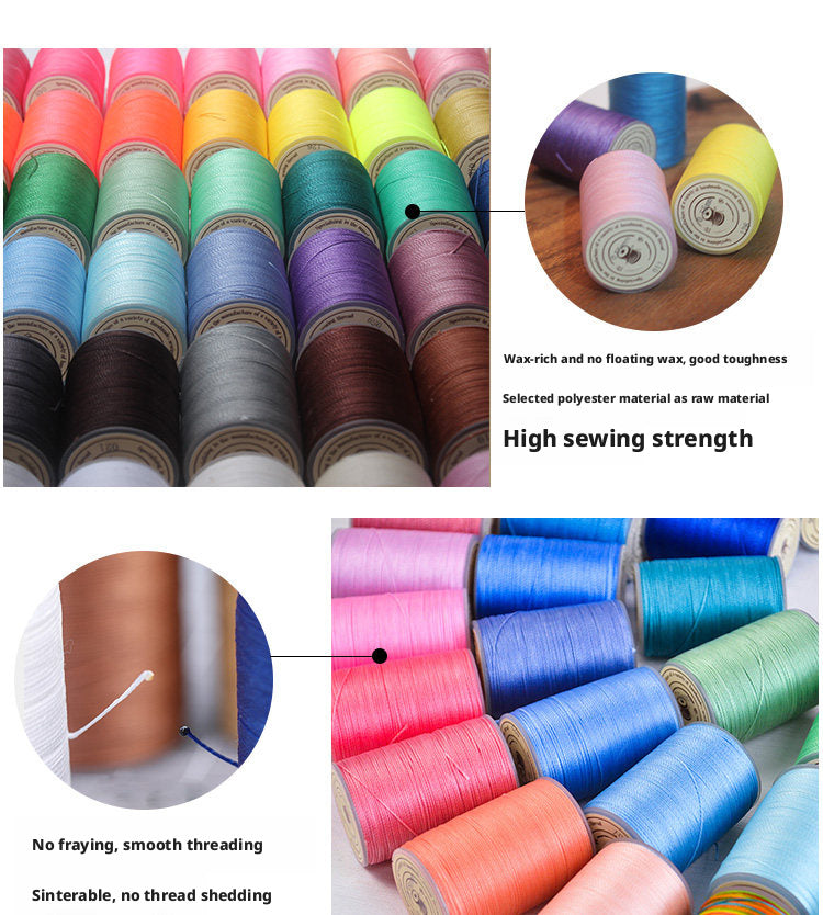 0.55mm Round Waxed Polyester Thread – 63 Colors, 60m Roll for Hand Sewing Leather, Bags, Belts