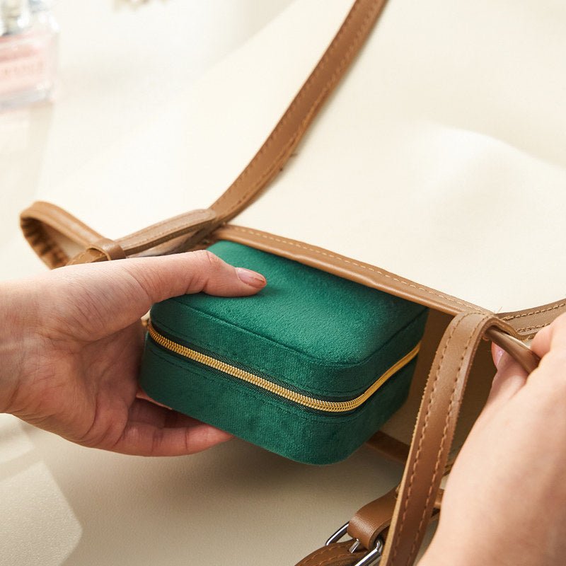 Light Luxury Velvet Jewelry Box – Portable, 3 Colors, with Stud Panel Option - HomeDIYer