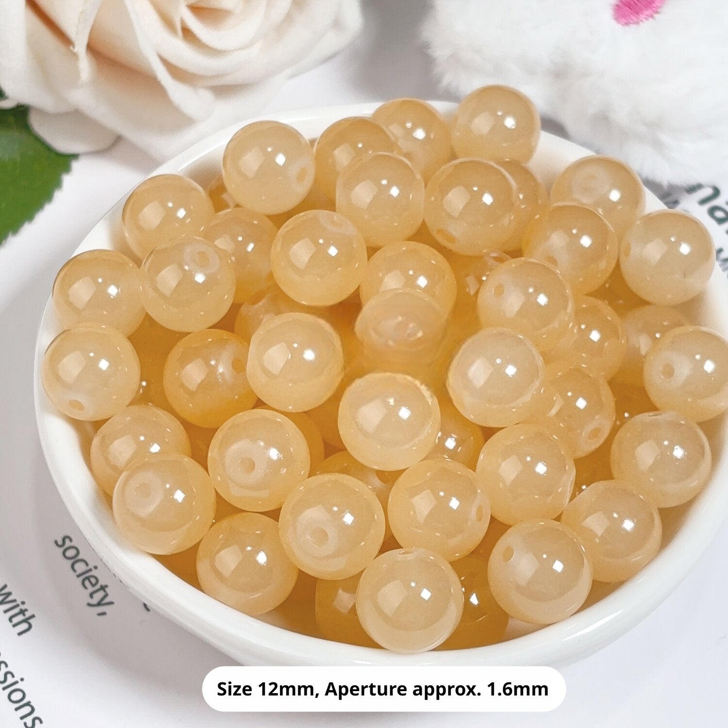 Glass Jelly Solid Color Beads – Imitation Jade Round Beads for DIY Bracelets, Necklaces, 6/8/10mm, 100pcs per Pack (White, Pink, Blue, Green, Beige, Purple)