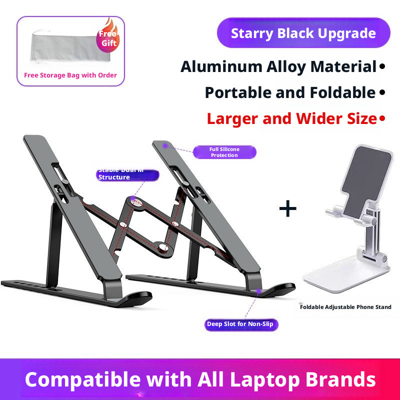 Aluminum Laptop Stand Foldable – 6-Level Height Adjustable Riser with Anti-Slip Silicone, Fits 10–17" Laptops, Compatible with MacBook, Dell, ASUS, HP