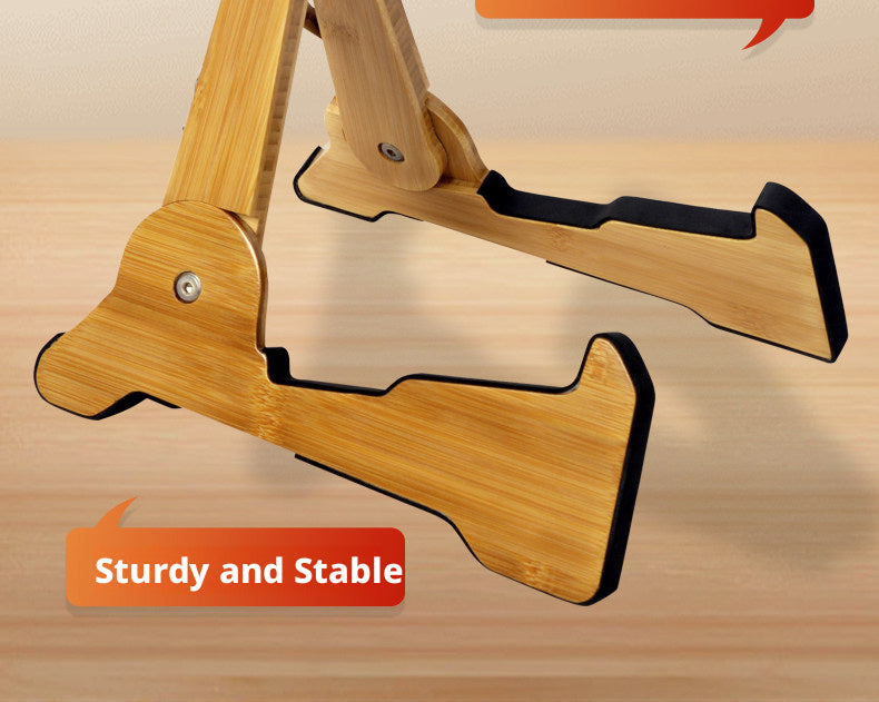 Solid Wood Foldable Guitar Stand – Bamboo A‑Frame for Guitar, Violin, Ukulele (with Footrest & Double Stand Options)