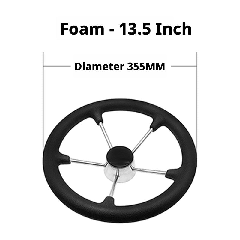 Marine Steering Wheel for Boats – Stainless Steel & Black Foam 11.5 to 15.5 Inch