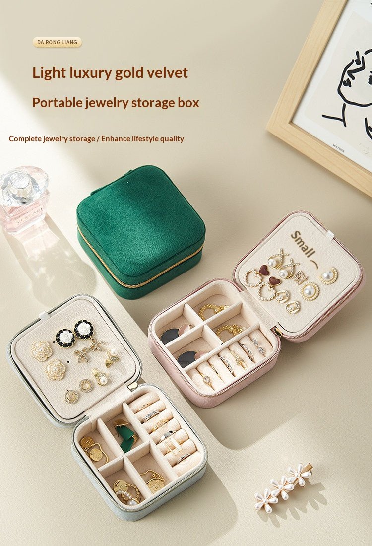 Light Luxury Velvet Jewelry Box – Portable, 3 Colors, with Stud Panel Option - HomeDIYer