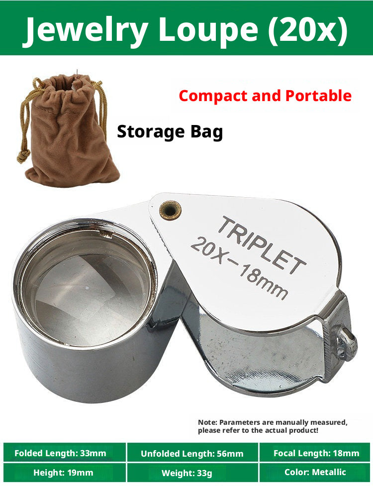 10x/20x/30x Foldable Jewelry Loupe – Triplet Lens, Metal Body