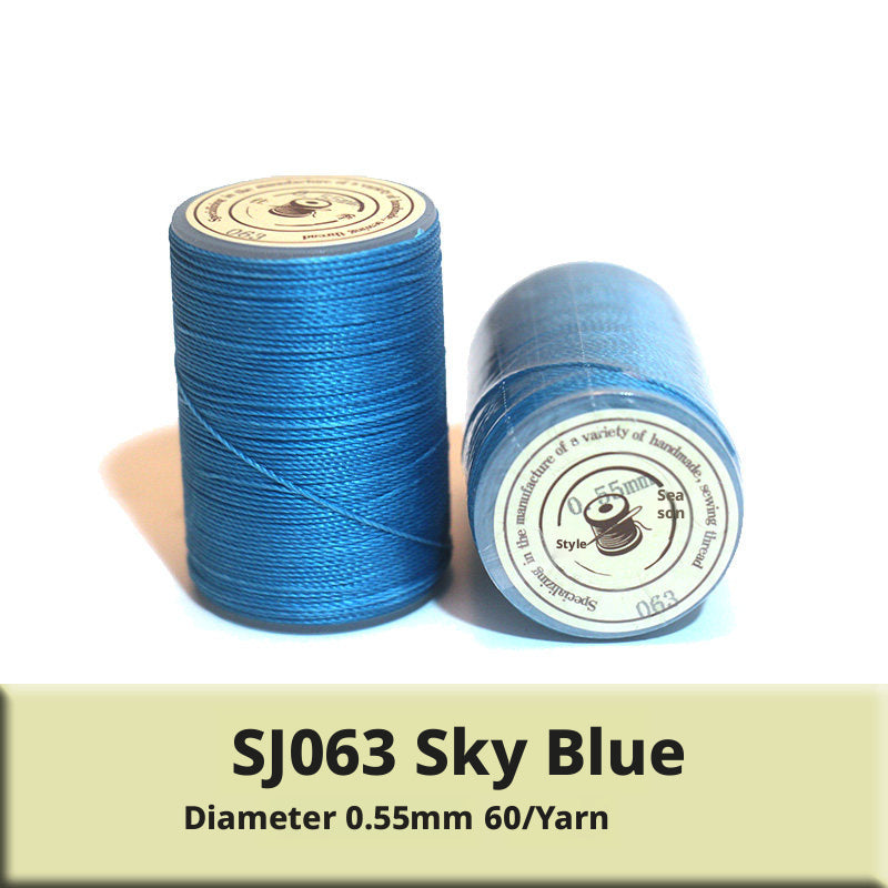 0.55mm Round Waxed Polyester Thread – 63 Colors, 60m Roll for Hand Sewing Leather, Bags, Belts