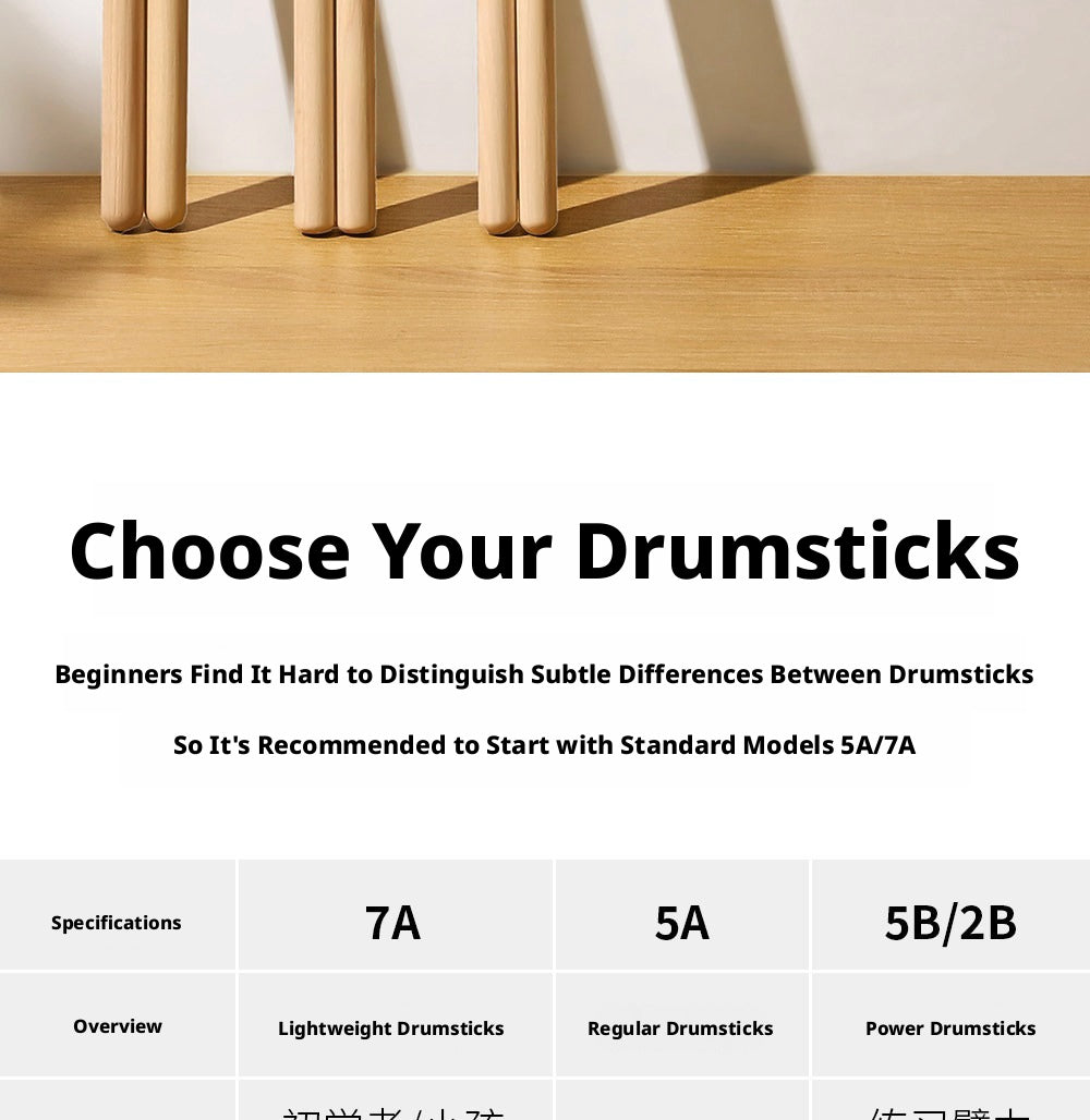 MUSO North American Wood Drumsticks – 7A / 5A / 5B (Hickory/Pecan) with Free Engraving