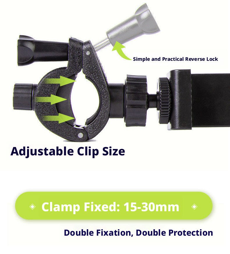 Bike Handlebar Clamp Mount with 1/4" Ball Head — 360° Rotating, Fits 15–30mm Tubes - HomeDIYer