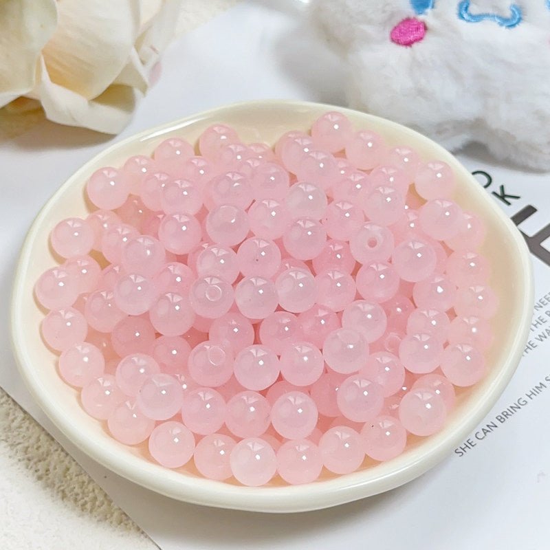 Glass Jelly Solid Color Beads – Imitation Jade Round Beads for DIY Bracelets, Necklaces, 6/8/10mm, 100pcs per Pack (White, Pink, Blue, Green, Beige, Purple) - HomeDIYer