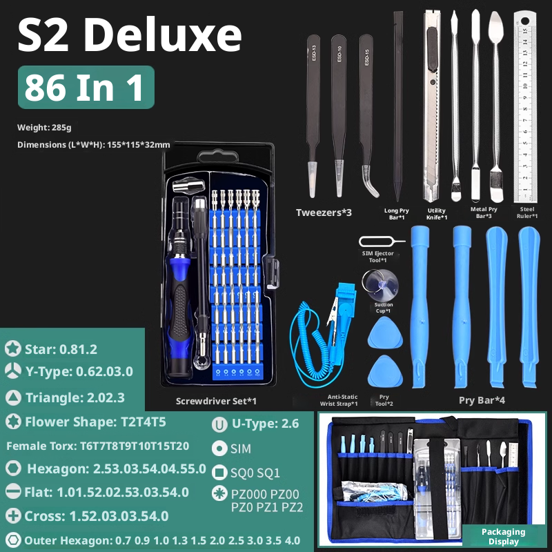 Precision Electronics Repair Tool Kit — 45/86/117/138-in-1 with Bits & Auxiliary Tools