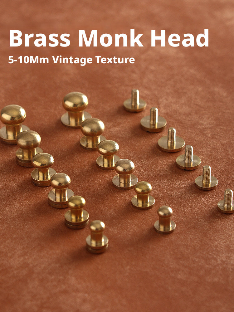 Brass Monk Head Hardware – 5-10mm Solid Brass Leather Screws for Bags & Accessories (20 Pack)
