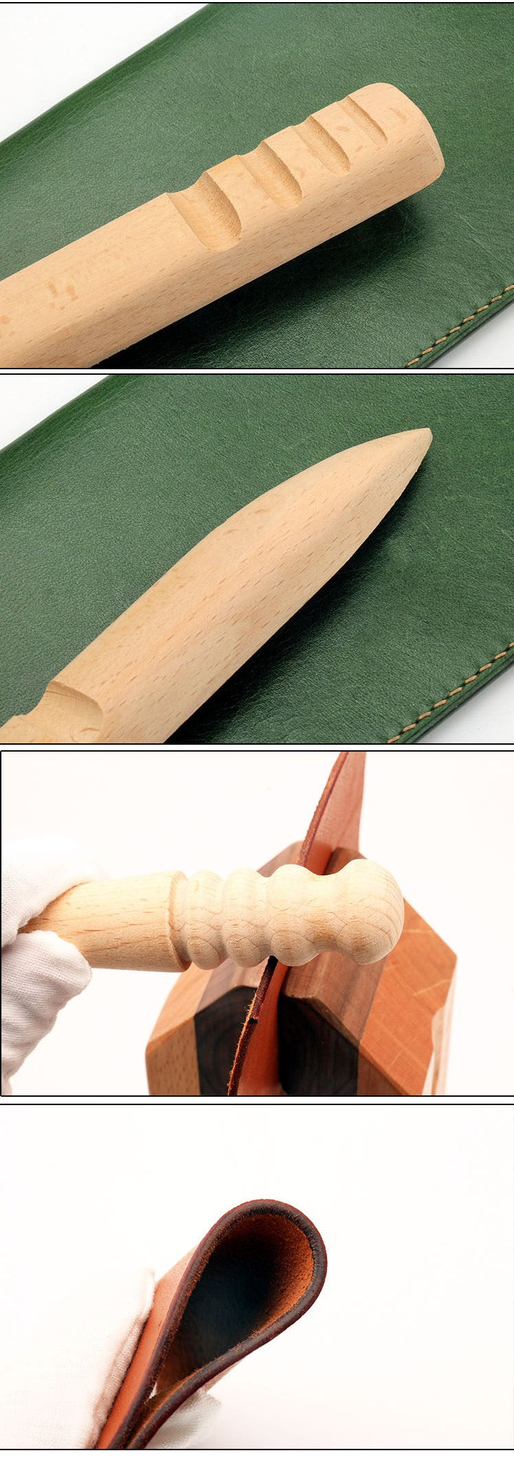 Beech Wood Sanding Stick Set – Round, Flat & Disc Burnisher for Leather Edge Finishing