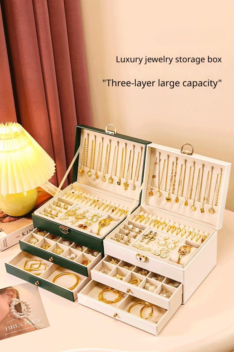 Medieval - Style Large Capacity Jewelry Box – 3 Layers, Lock, Watch Pillow - HomeDIYer