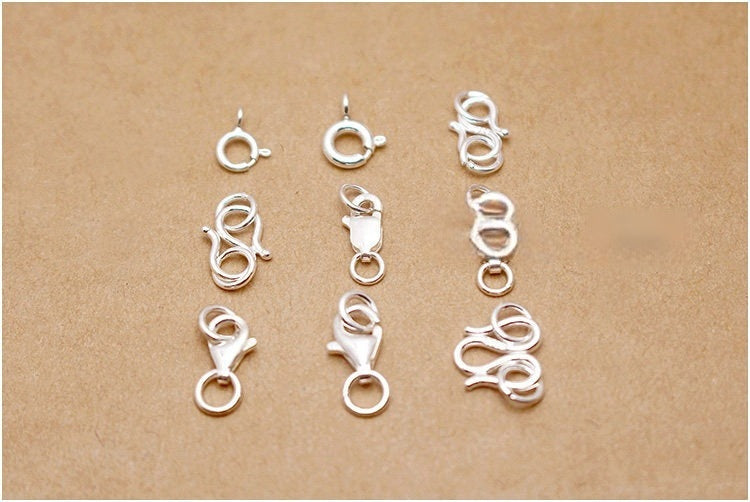 s925 Sterling Silver Clasps – Spring Ring, Lobster, Question Hook, S & W Clasps for DIY Bracelets, Necklaces, Jewelry Making (Multiple Sizes)