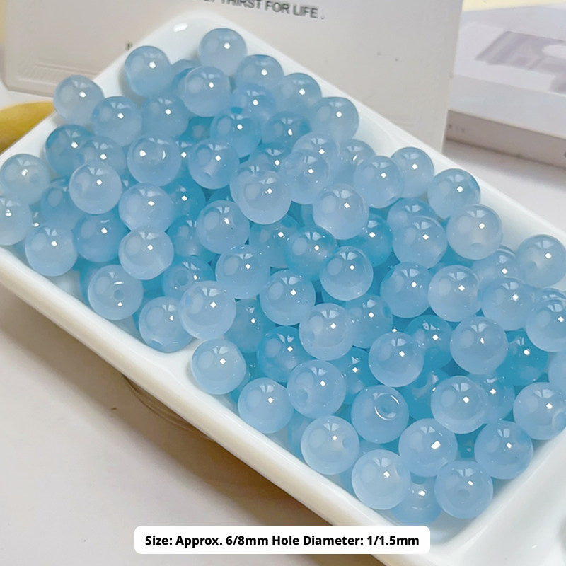 Glass Jelly Solid Color Beads – Imitation Jade Round Beads for DIY Bracelets, Necklaces, 6/8/10mm, 100pcs per Pack (White, Pink, Blue, Green, Beige, Purple)