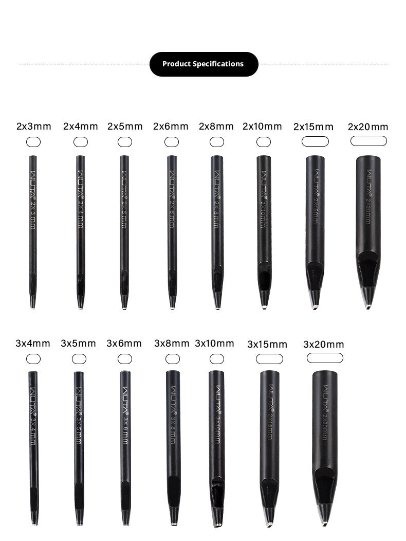 Black Flat Punch Set – Rectangular Hole Punches for Belts, Straps & Leathercraft (2‑5mm × 3‑25mm)
