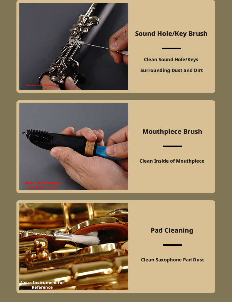 Woodwind Instrument Cleaning Brush Set – Tone Hole/Key & Mouthpiece Brushes for Flute, Clarinet, Saxophone